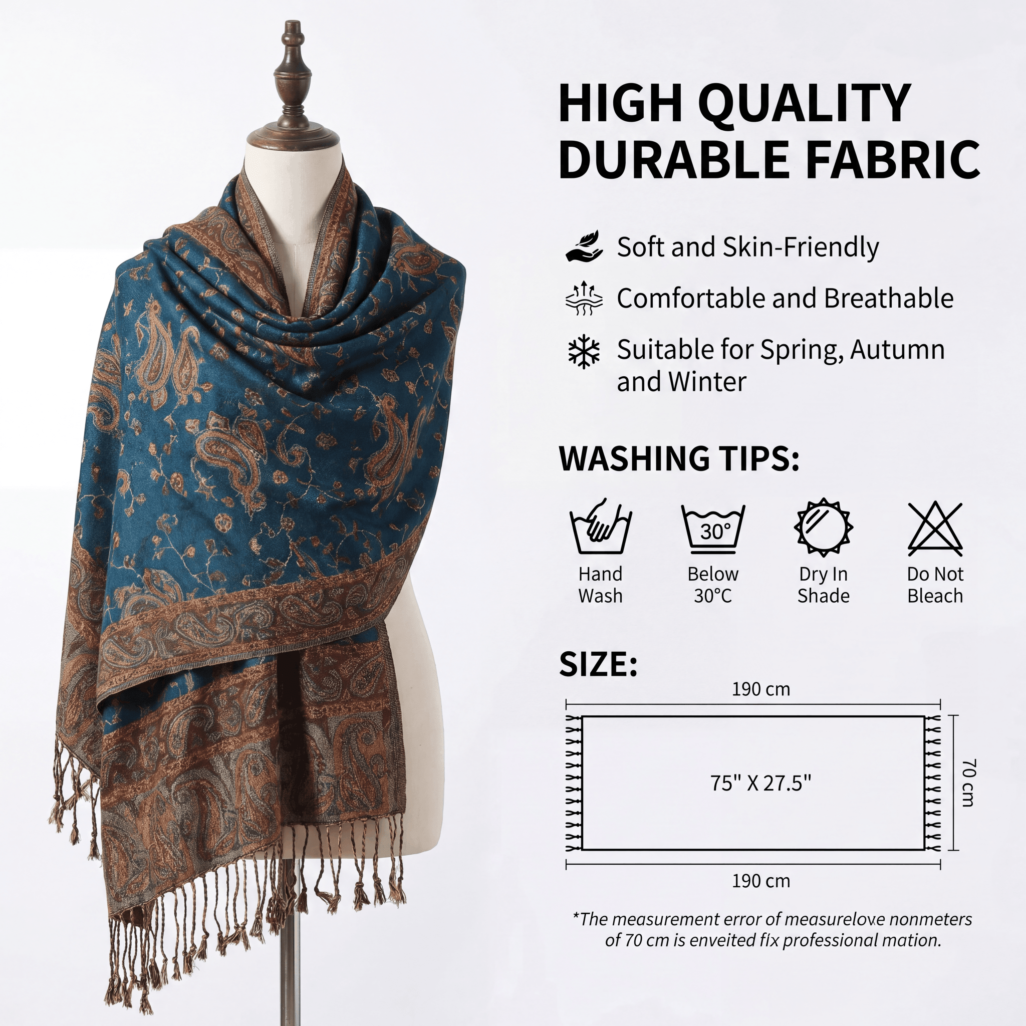 Deluxe Lightweight Paisley Pashmina - Rave Essentials Co.