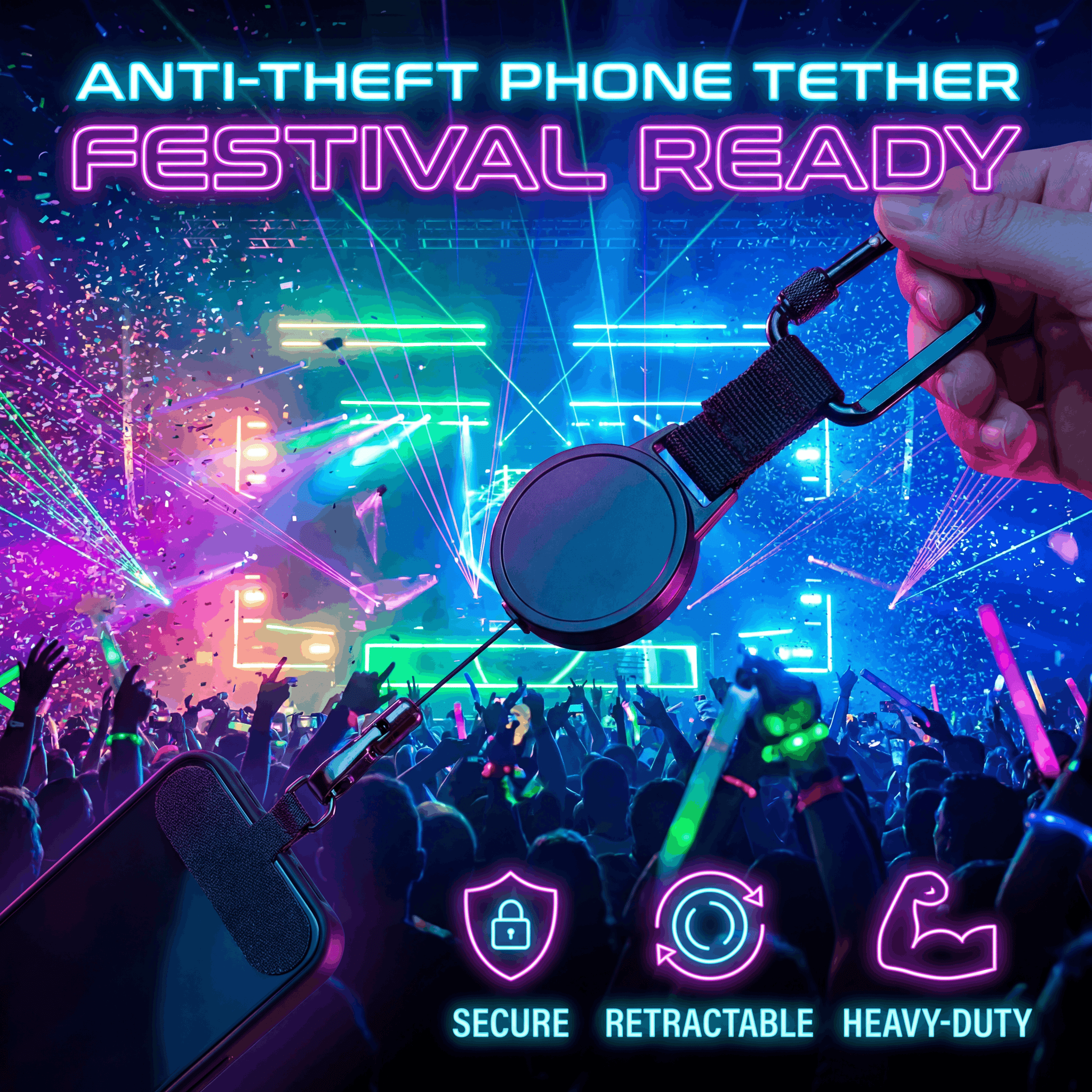 Essential Anti - Theft Phone Tether - Rave Essentials Co.